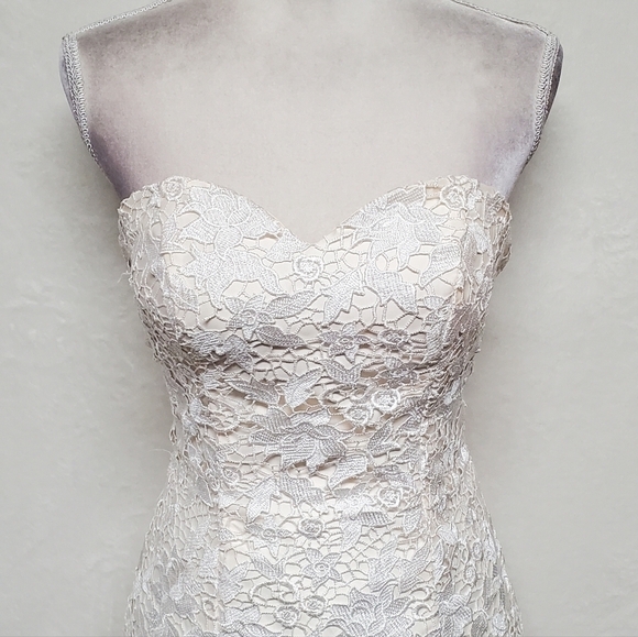 Bridal Ivory Lace Trumpet Mesh Sleeveless Sweetheart Neckline Tulle Maxi Dress - Picture 5 of 15